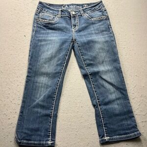 LA Idol USA Jeans Womens 9 Blue Denim Cropped Capri Thick Stitch Rhinestone 1314
